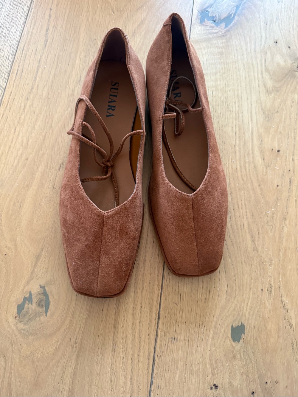 Rust Suede Lace-Up Ballet Flats